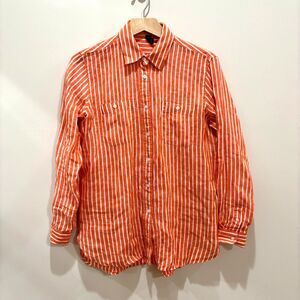 Lauren Ralph Lauren Orange and White Striped Linen Shirt PM